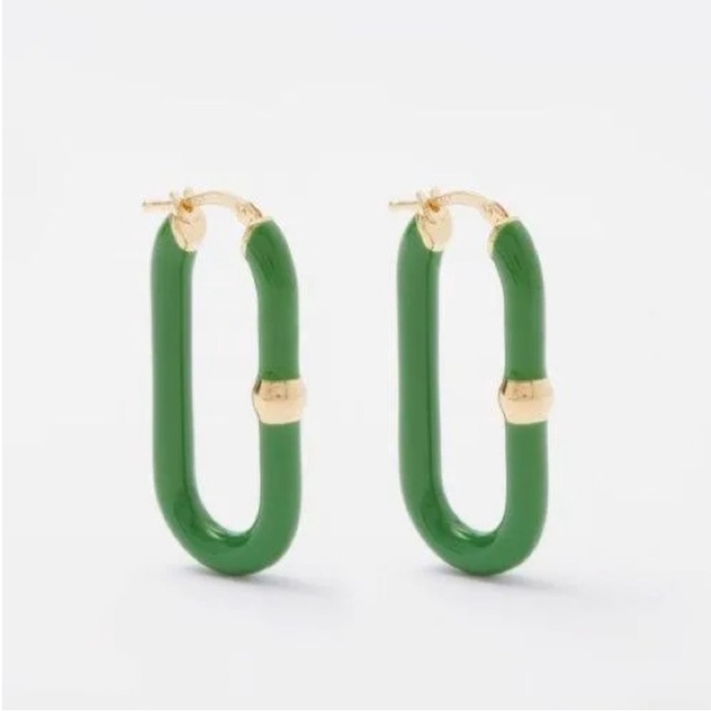 Bottega Veneta 💚 Chains Parakeet Gold Green Long Hoop Earrings - Picture 8 of 11